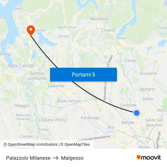 Palazzolo Milanese to Malgesso map