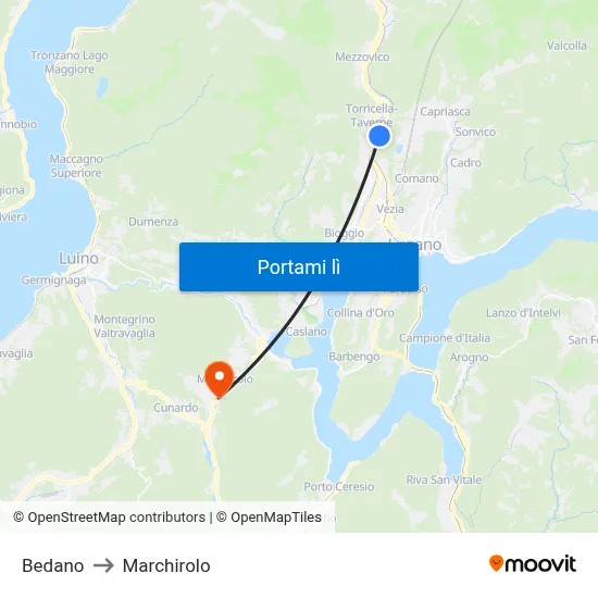Bedano to Marchirolo map