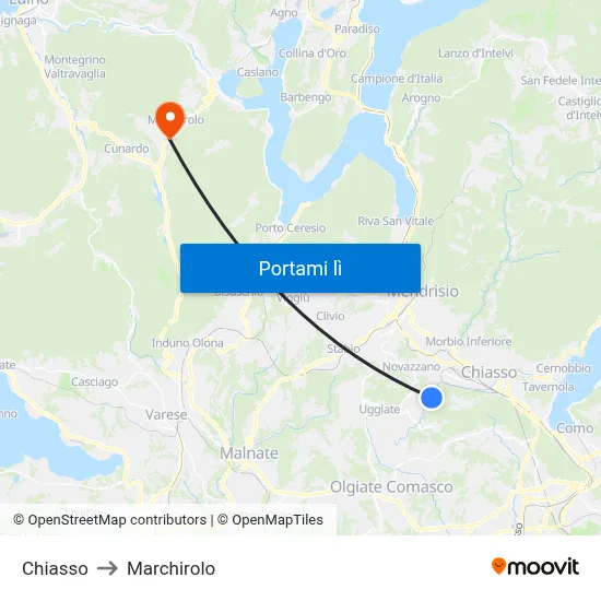Chiasso to Marchirolo map