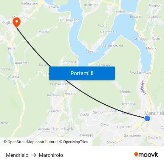 Mendrisio to Marchirolo map
