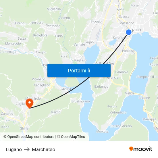 Lugano to Marchirolo map