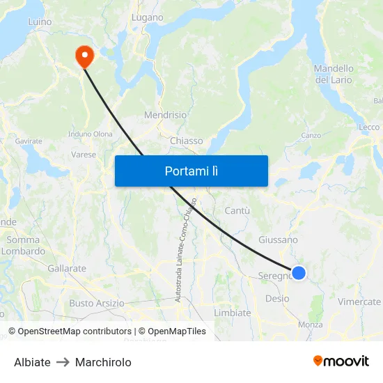 Albiate to Marchirolo map