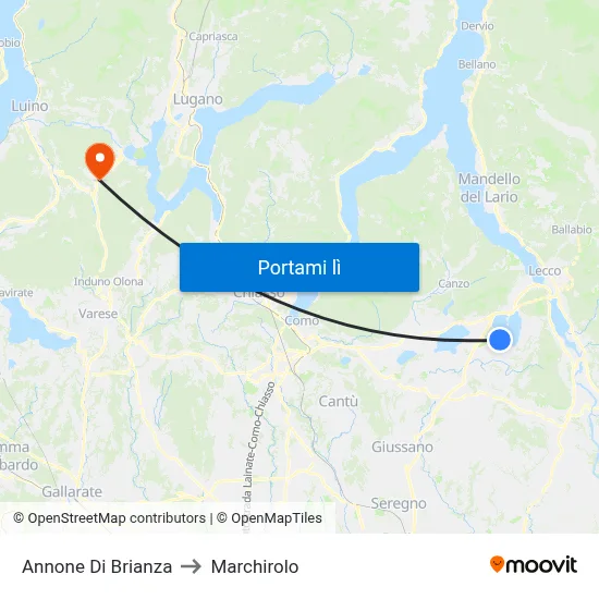 Annone Di Brianza to Marchirolo map