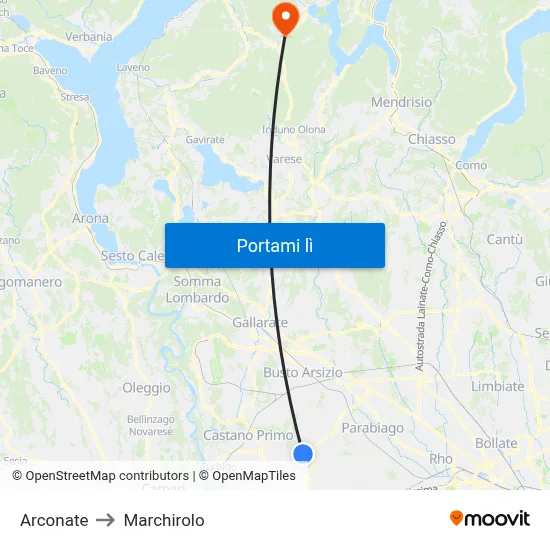 Arconate to Marchirolo map