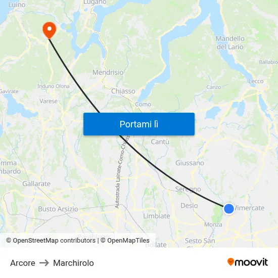 Arcore to Marchirolo map