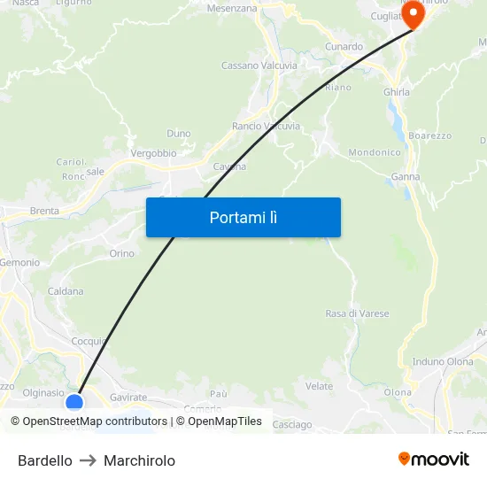 Bardello to Marchirolo map
