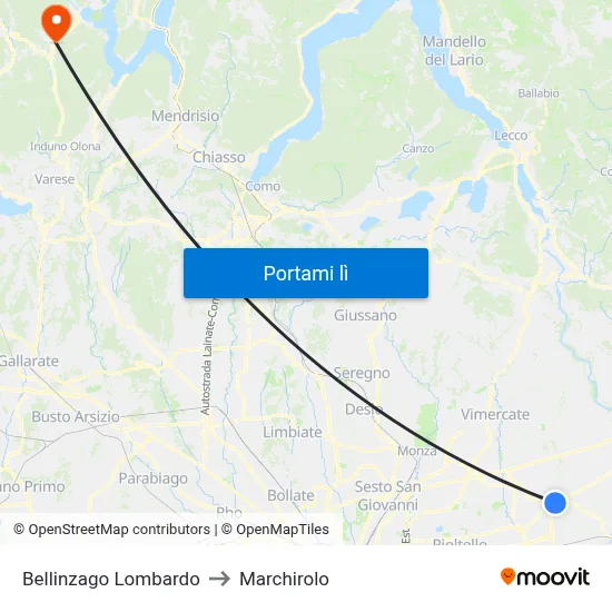 Bellinzago Lombardo to Marchirolo map