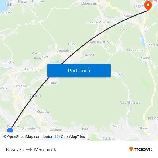 Besozzo to Marchirolo map