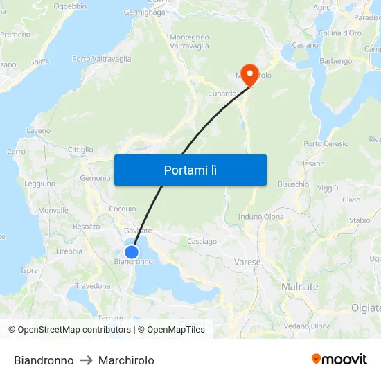 Biandronno to Marchirolo map