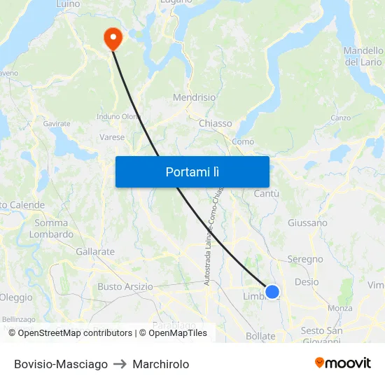 Bovisio-Masciago to Marchirolo map