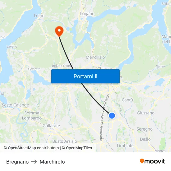 Bregnano to Marchirolo map
