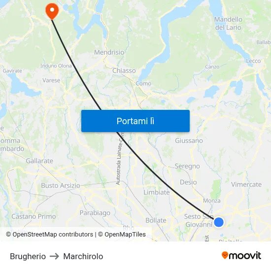 Brugherio to Marchirolo map