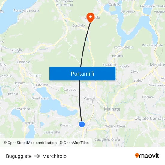 Buguggiate to Marchirolo map