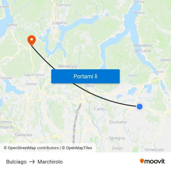 Bulciago to Marchirolo map