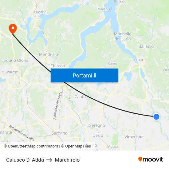 Calusco D' Adda to Marchirolo map