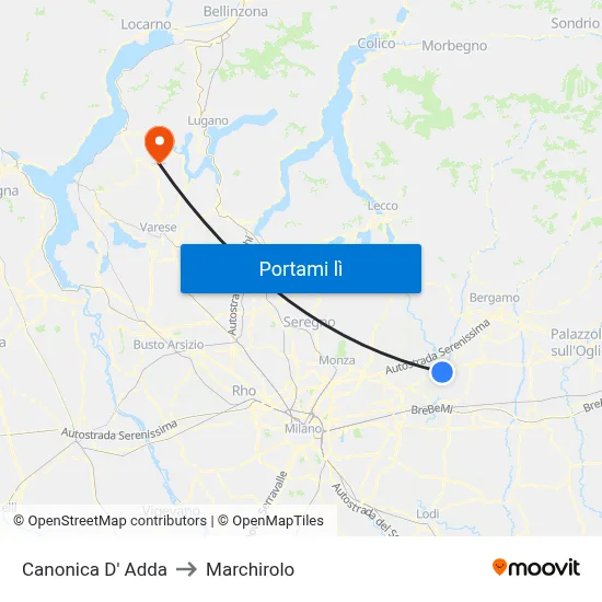 Canonica D' Adda to Marchirolo map