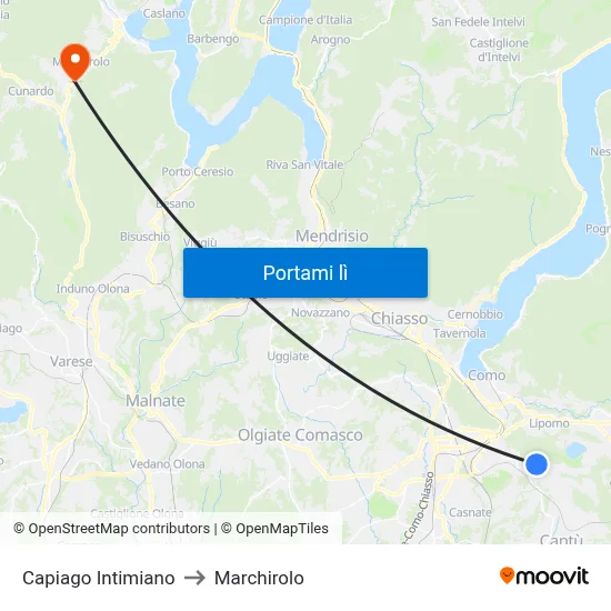 Capiago Intimiano to Marchirolo map