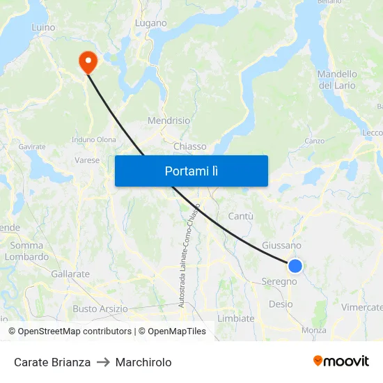 Carate Brianza to Marchirolo map