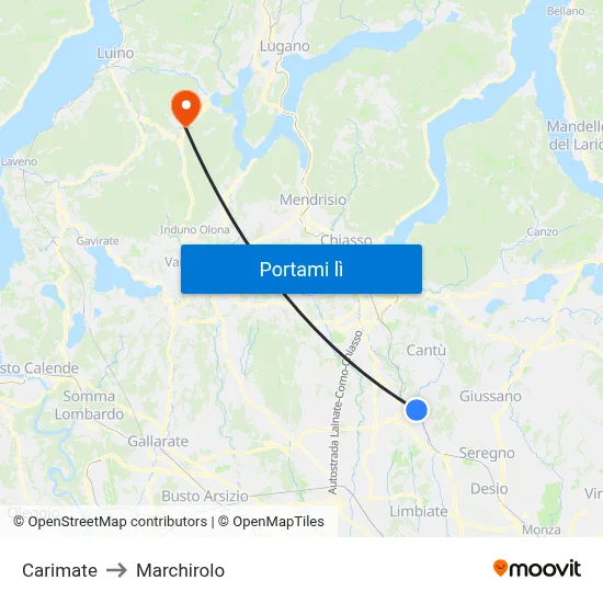 Carimate to Marchirolo map