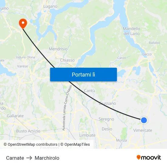 Carnate to Marchirolo map