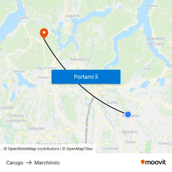 Carugo to Marchirolo map