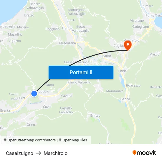 Casalzuigno to Marchirolo map