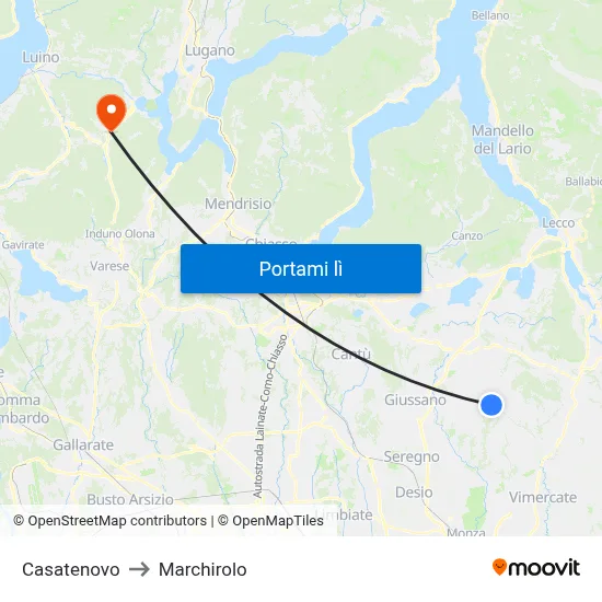 Casatenovo to Marchirolo map