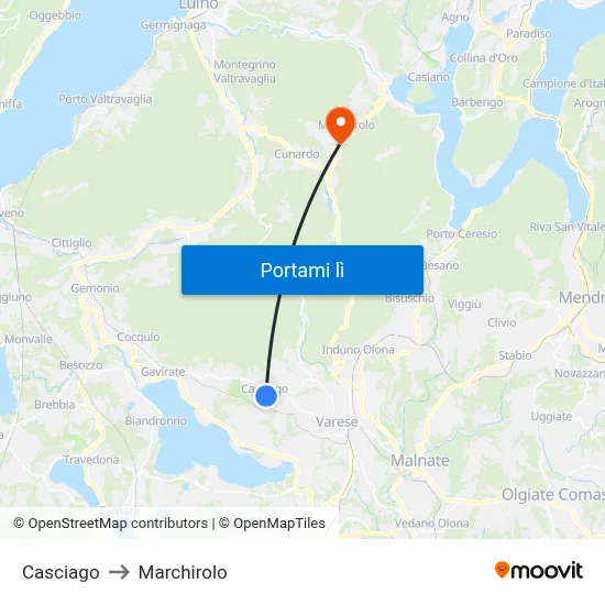 Casciago to Marchirolo map