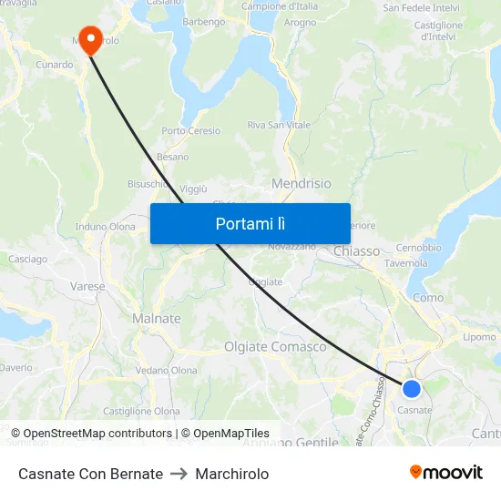 Casnate Con Bernate to Marchirolo map