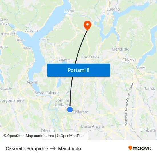 Casorate Sempione to Marchirolo map