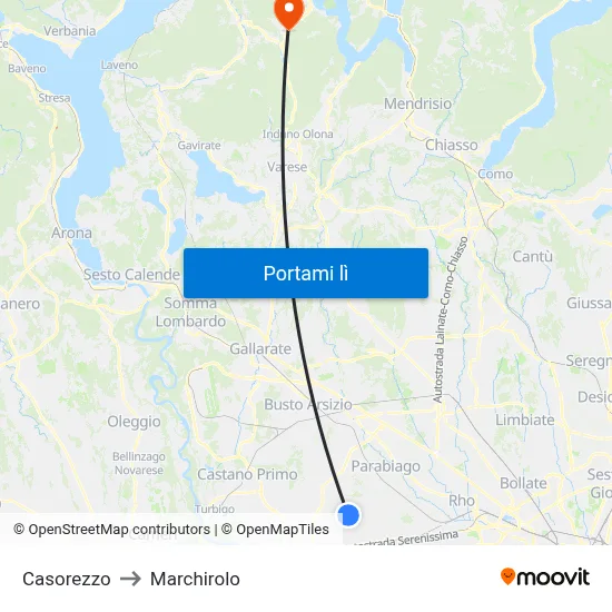 Casorezzo to Marchirolo map