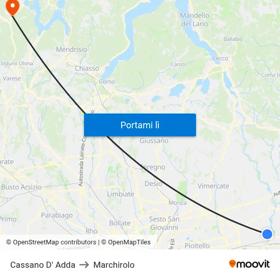 Cassano D' Adda to Marchirolo map