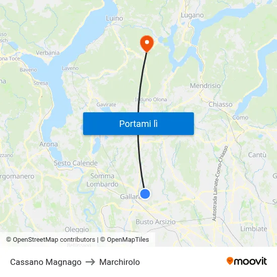 Cassano Magnago to Marchirolo map