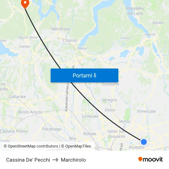 Cassina De' Pecchi to Marchirolo map