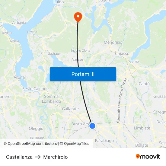Castellanza to Marchirolo map