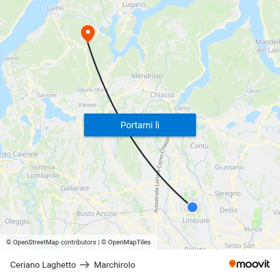 Ceriano Laghetto to Marchirolo map
