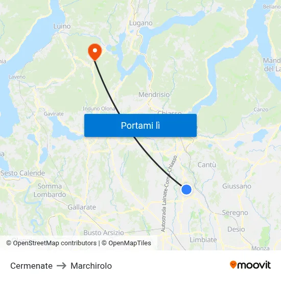 Cermenate to Marchirolo map