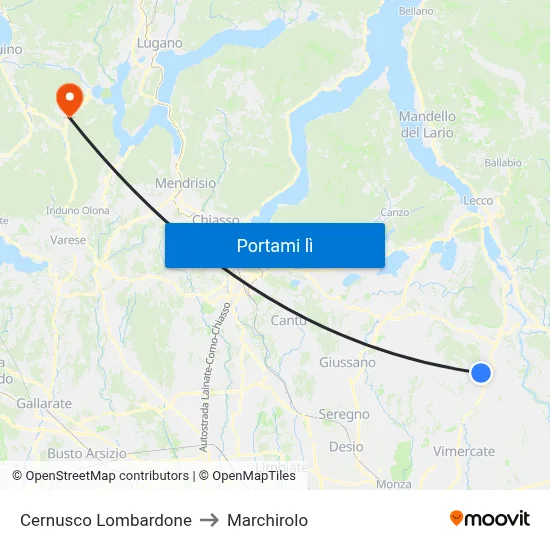 Cernusco Lombardone to Marchirolo map