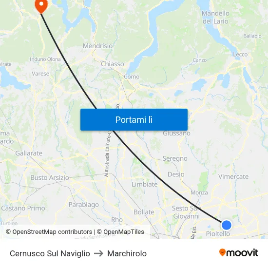 Cernusco Sul Naviglio to Marchirolo map