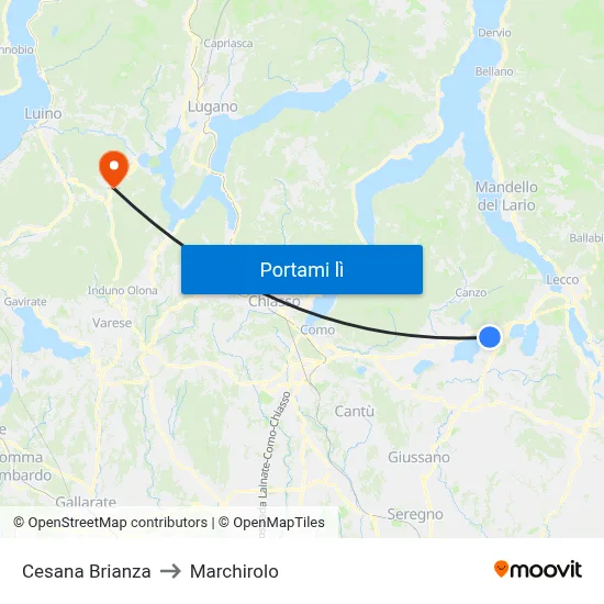 Cesana Brianza to Marchirolo map
