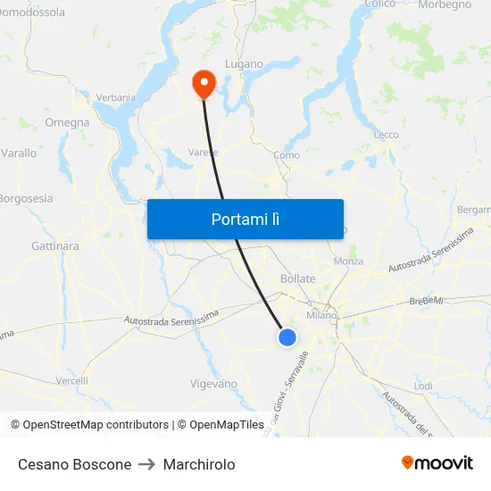 Cesano Boscone to Marchirolo map