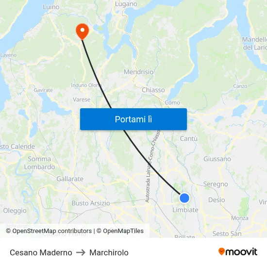 Cesano Maderno to Marchirolo map