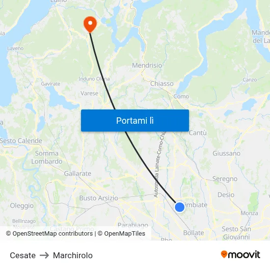 Cesate to Marchirolo map
