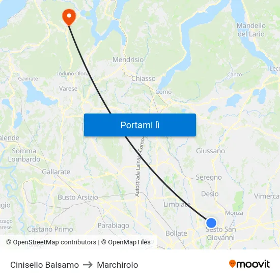 Cinisello Balsamo to Marchirolo map