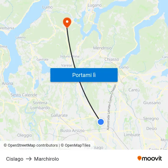 Cislago to Marchirolo map