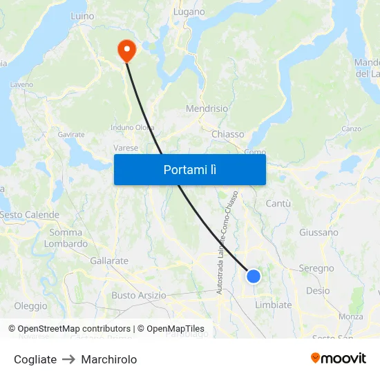 Cogliate to Marchirolo map