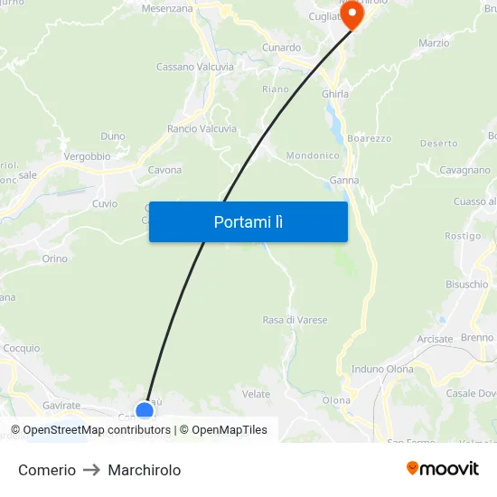 Comerio to Marchirolo map