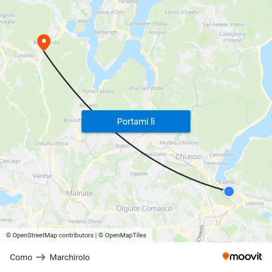 Como to Marchirolo map