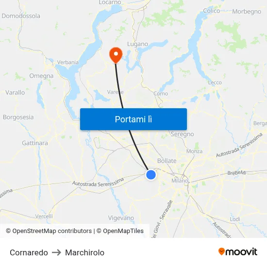 Cornaredo to Marchirolo map