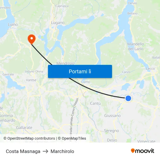 Costa Masnaga to Marchirolo map